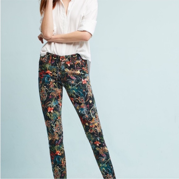 Anthropologie Mid Rise Skinny Jeans with floral print - Picture 1 of 16